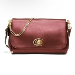 Coach F34604 Crossgrain Mini Ruby Leather  Crossbody Purse Metallic Cherry